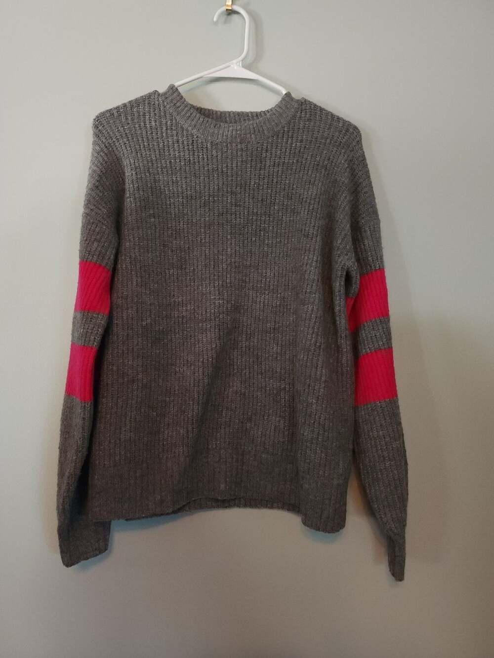 ​Fallback Cozychic John + Jenn Gray and Pink Striped Sleeve Sweater